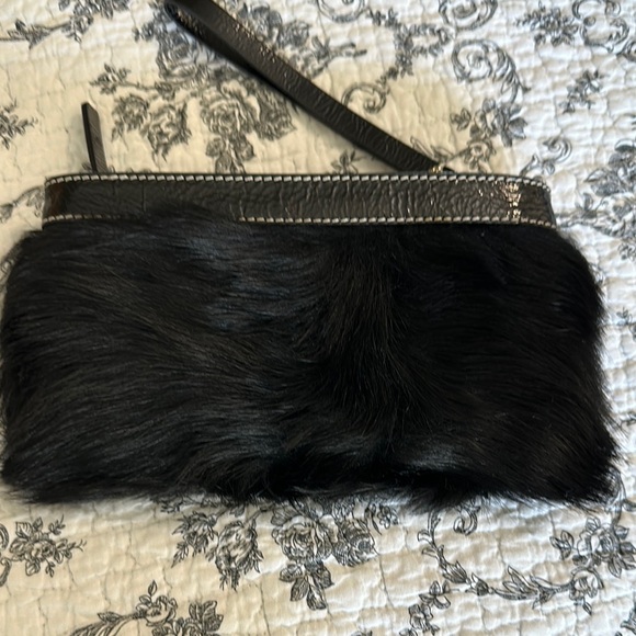 Kate Spade Faux Fur Wristlet Limited Edition. Pink interior w/ gold polka dots - Picture 3 of 9